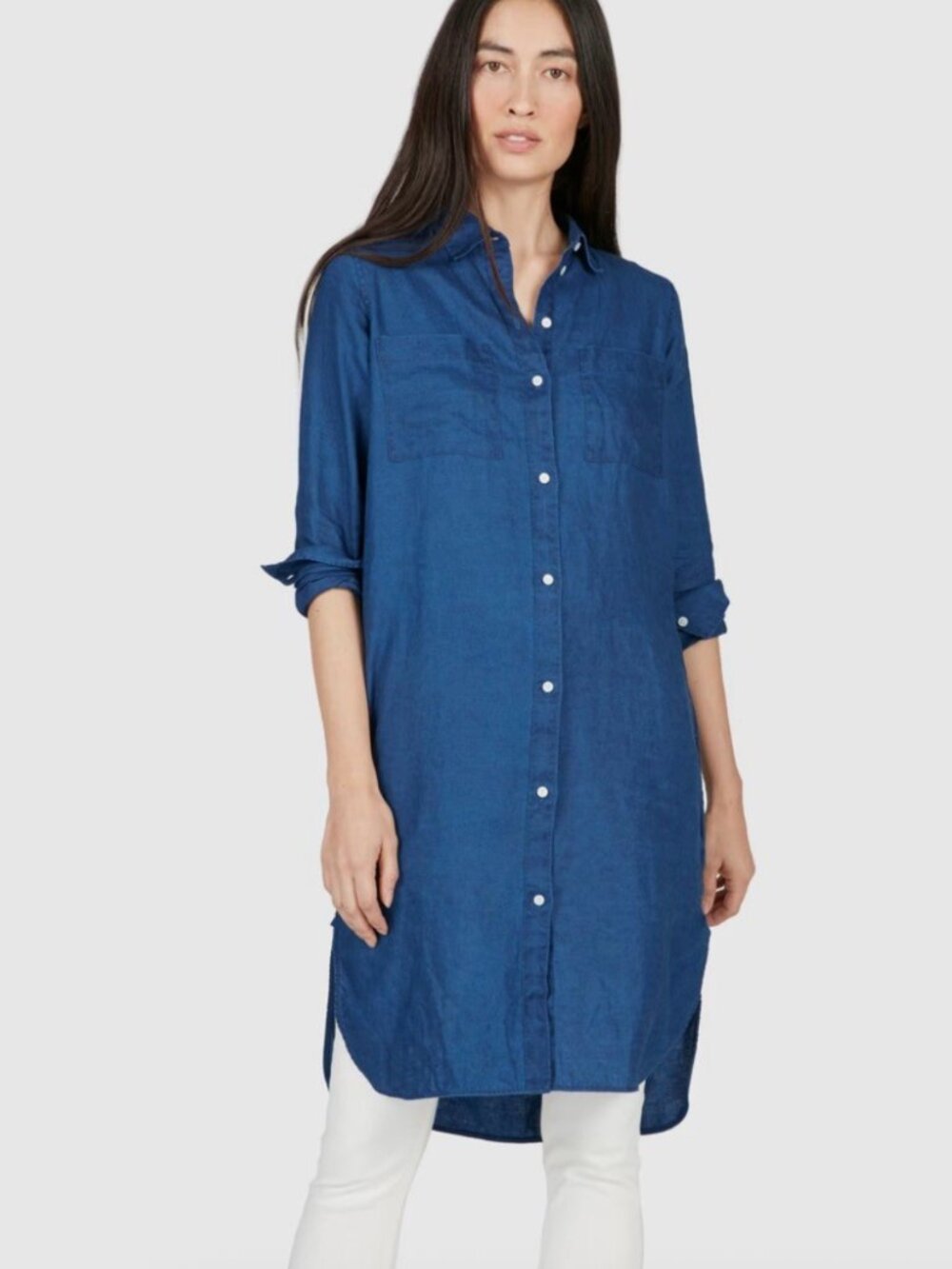 Everlane Dark Wash Blue Linen Shirt Dress - Size 8